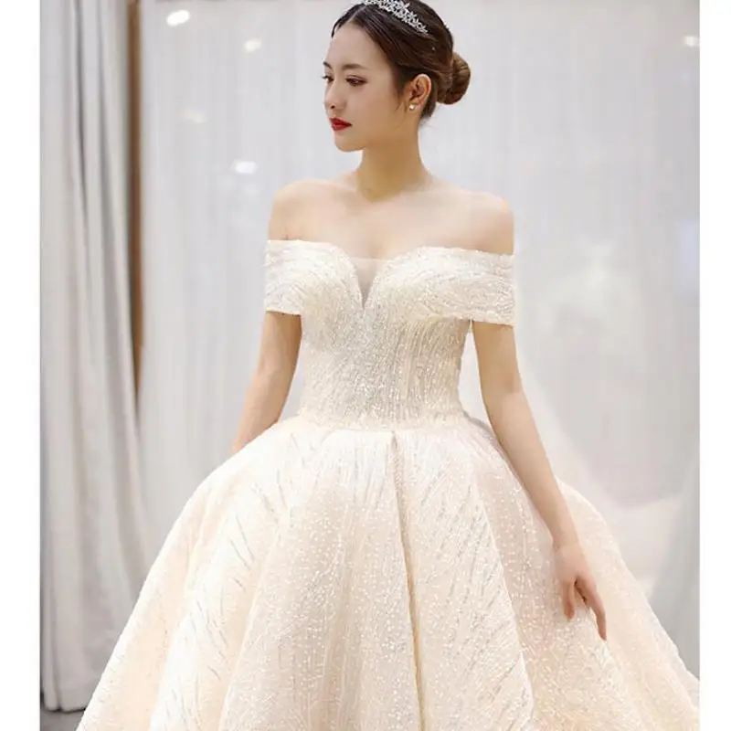 Wedding Dress 2023 New Bride Off The Shoulder Wedding Ball Gown Dress Vestidos De Novia Long Train Embroidery Bride Dresses