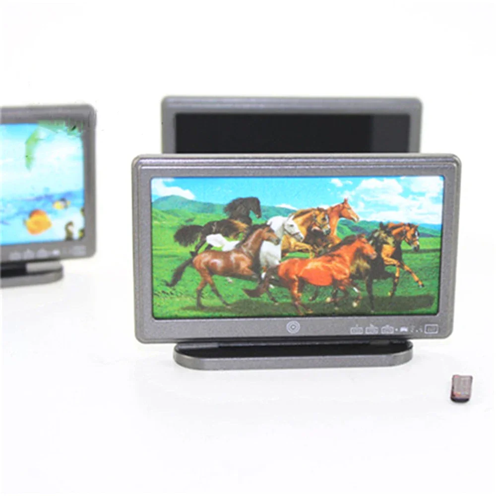 1/12 Dollhouse Miniature เรซิ่นโทรทัศน์พร้อมรีโมทคอนโทรลมินิทีวีของเล่นตุ๊กตาอุปกรณ์ House ตกแต่ง