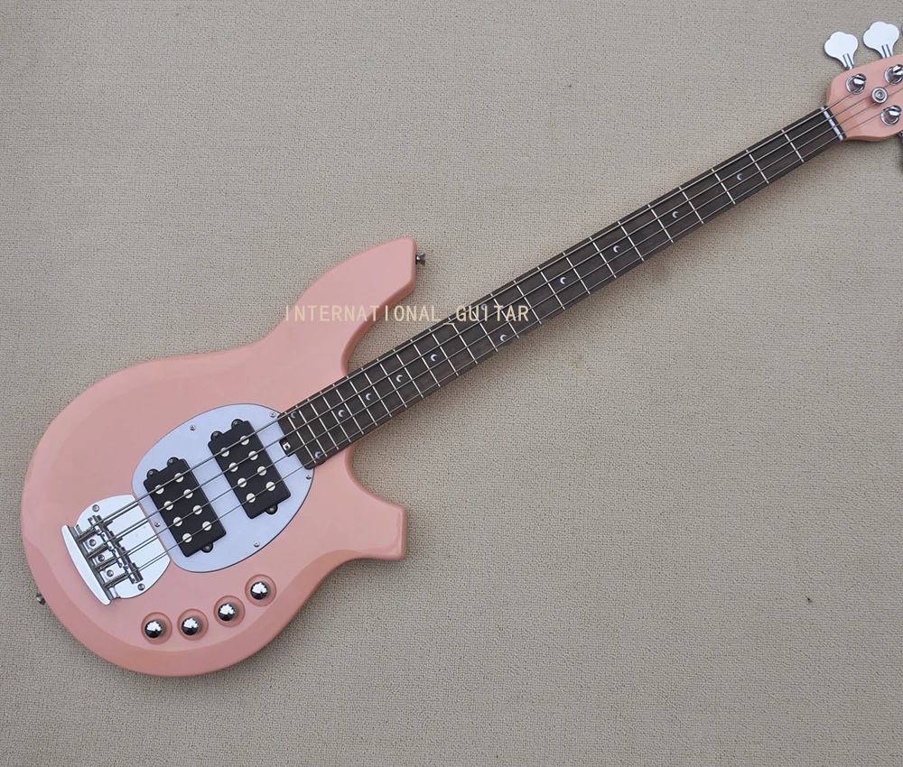 4 Strings Pink Electric Bass Guitar with Rosewood Fretboard Fretboard, 24  Frets,Can be Customized