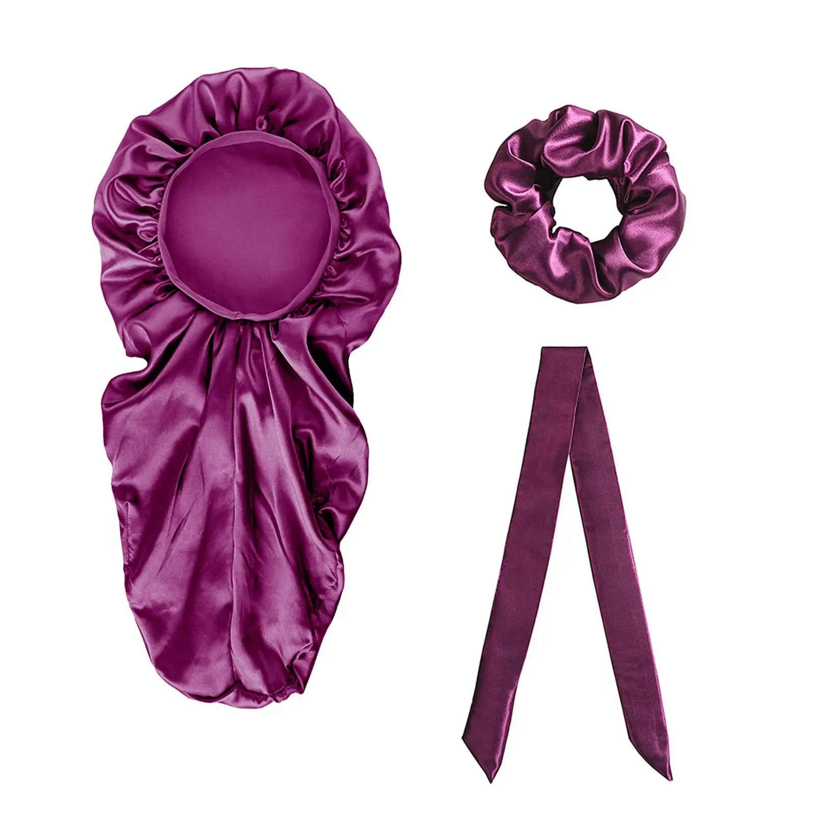 Long Satin Bonnet Sleep Cap Elastic Band Comfortable Night Hat for Long Hair