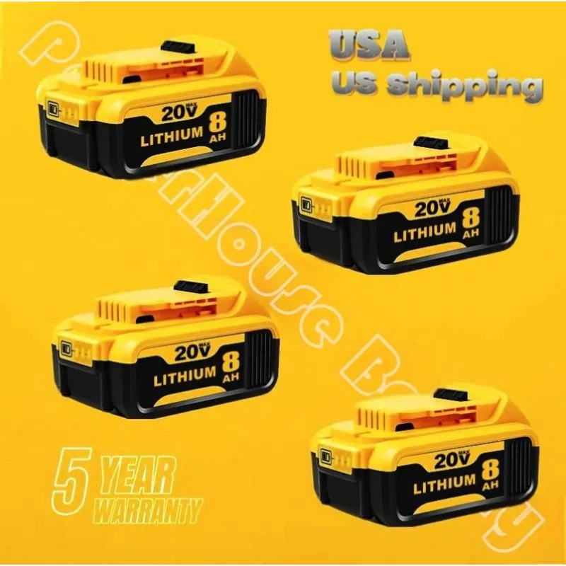 DCB200 20V 8.0Ah Lithium-Ion Replacement Batteries for DeWalt 20V MAX XR Tools - Fits DCB180, DCB200, DCB201, DCB203, DCB204