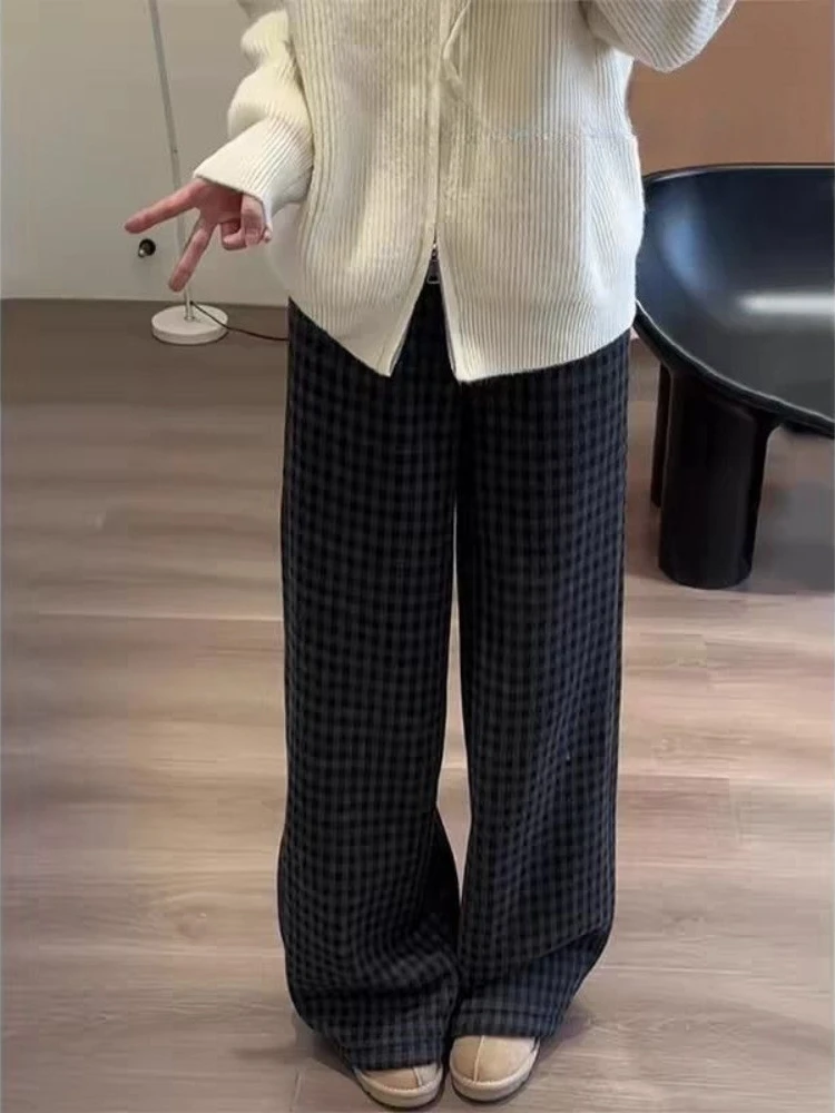 Girls Plaid Fleece Wide Leg Pants Winter Thickened Warm Casual Trousers Kids Fashion Loose Bottoms