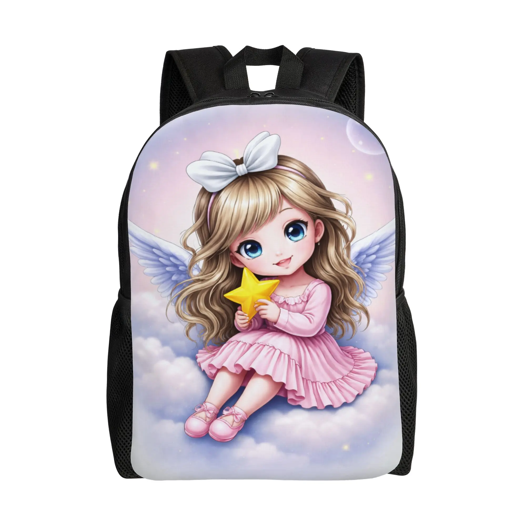 

Рюкзак с графическим принтом Kawaii Little Angel Prayer для мужчин и женщин, повседневный рюкзак для работы и учебы, холщовые сумки для колледжа с карманом