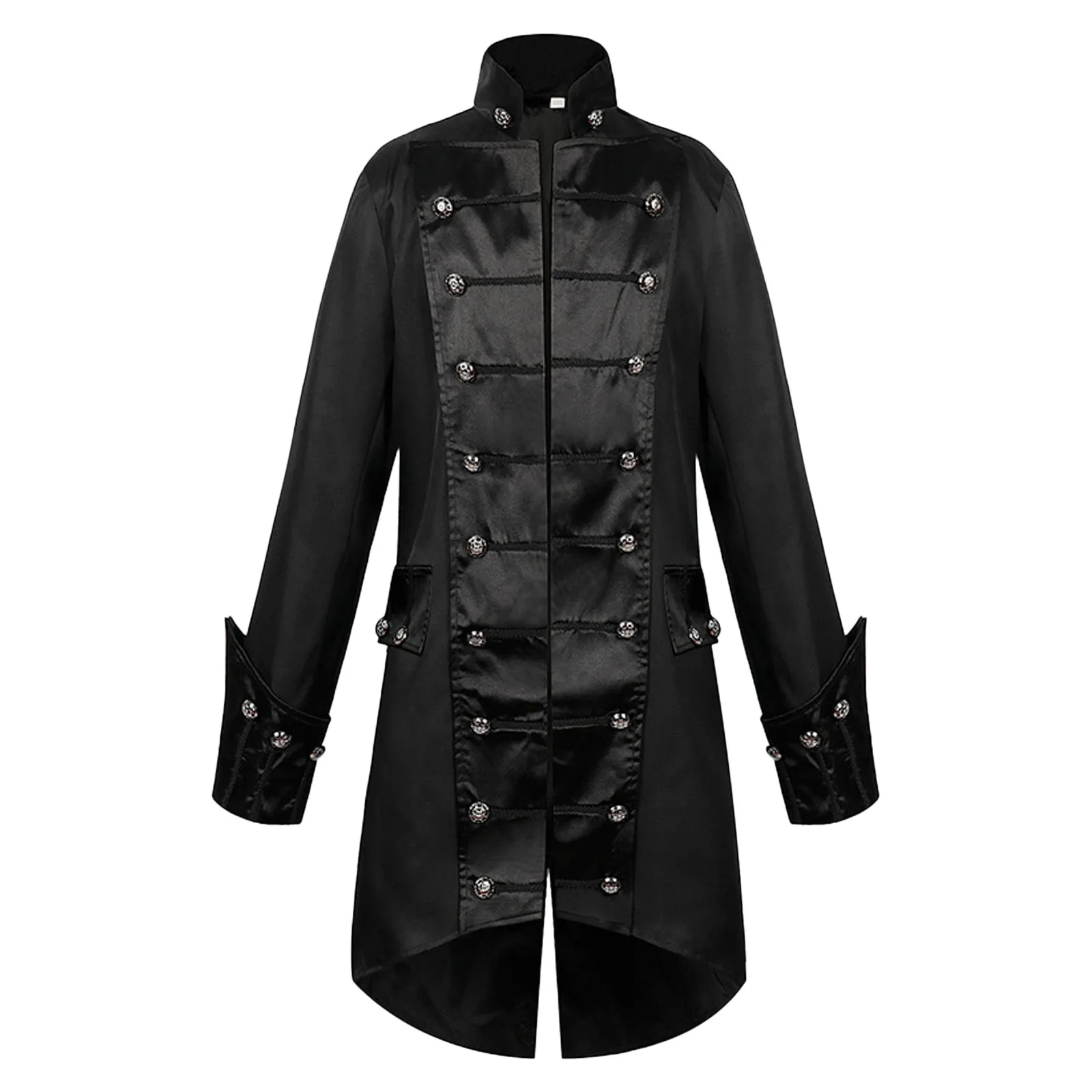 

Black Retro Mid Length Jackes Men Halloween Medieval Long Sleeve Stand Collar Double Singel Performance Costume Victoria Trench