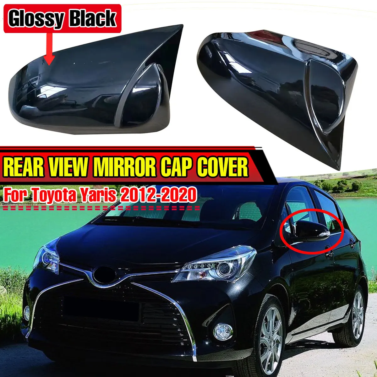 

2X Rearview Mirror Cover Wing Door Side Mirror Shell Cap Housing For Toyota Yaris 2012 2013 2014 2015 2016 2017 2018 2019 2020