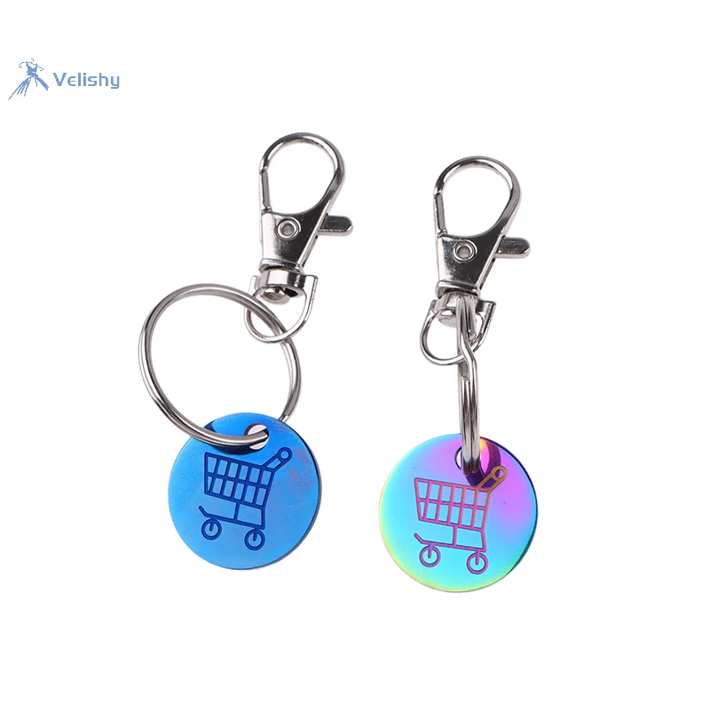 1pc Metal Shopping Trolley Coin Holder Keychain 23MM One Euros Europe Portable Carts Token Keyring Solver Chip Key Chain