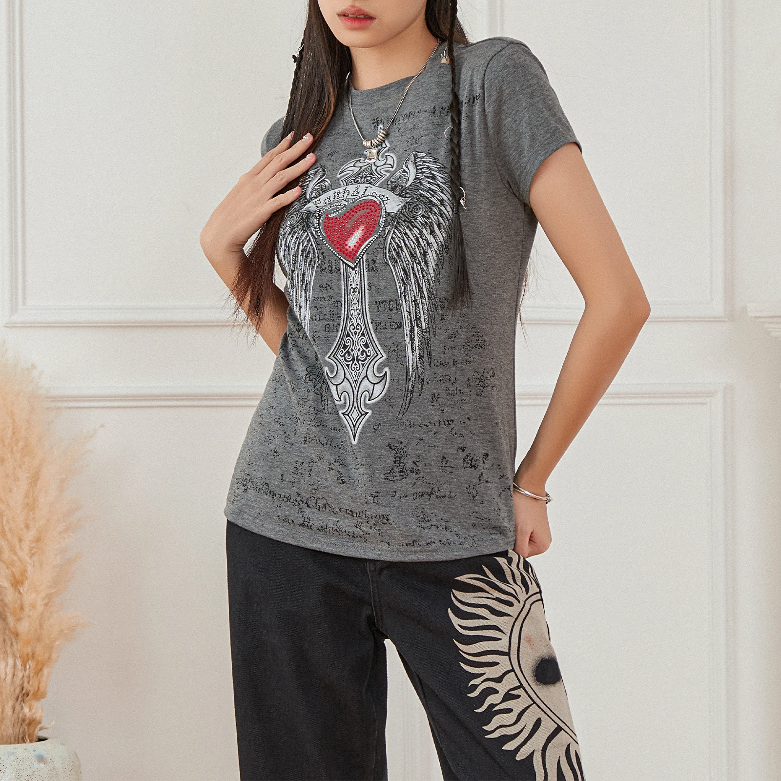 Women Y2K Short Sleeve Top Shirt Fairy Grunge Graphic T-Shirts Vintage Aesthetic Crop Tees Tops Gothic Streetwear