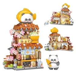 LOZ Mini City Street View Panda Restaurant Building Blocks Creative Fold Architecture Model Toy Bricks Children Birthday Gifts