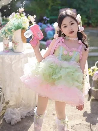 Ins Sweet Kids Boutique Lolita Mädchen Prinzessinnenkleid Spanisches Lolita Qualitäts-Trägerkleid für Partys und Hochzeiten Fotografie-Kleidung – Detail 3