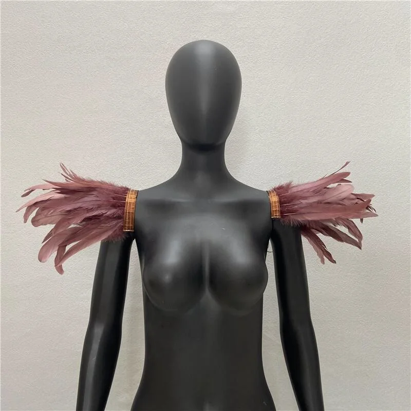 2pcs Shoulder Epaulettes Colorful Feather Wings Cosplay Party Halloween Show Decor Punk Gothic Feather Cape Shoulder Shrug Shawl