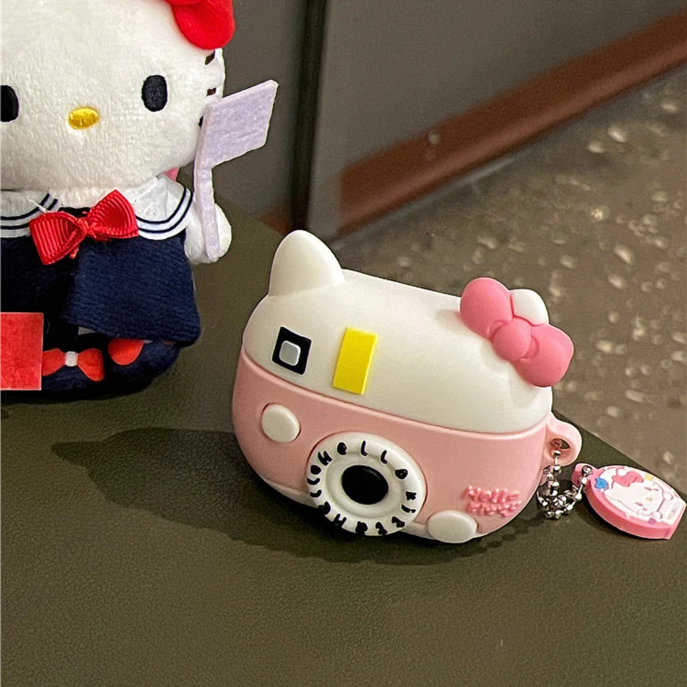 Kawaii Camera Hello Kitty Soft Silicone Case for Airpods 1 2 3 Pro Sanrio Anime 3D Funny Portable Fashion Protective Cover