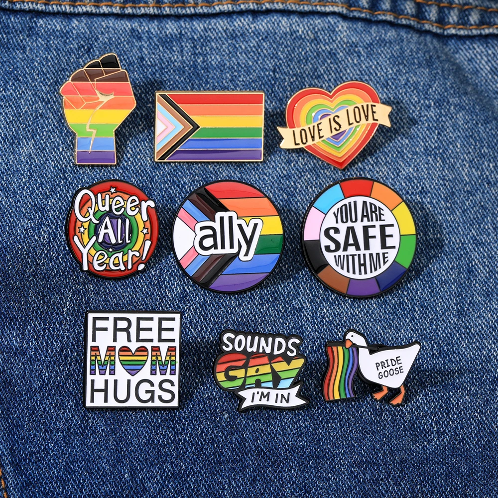 9 أنماط مضحك قوس قزح موضوع تصميم الحب المينا دبابيس فخر ل LGBTQ الحرة أمي العناق الحليف التلبيب دبابيس