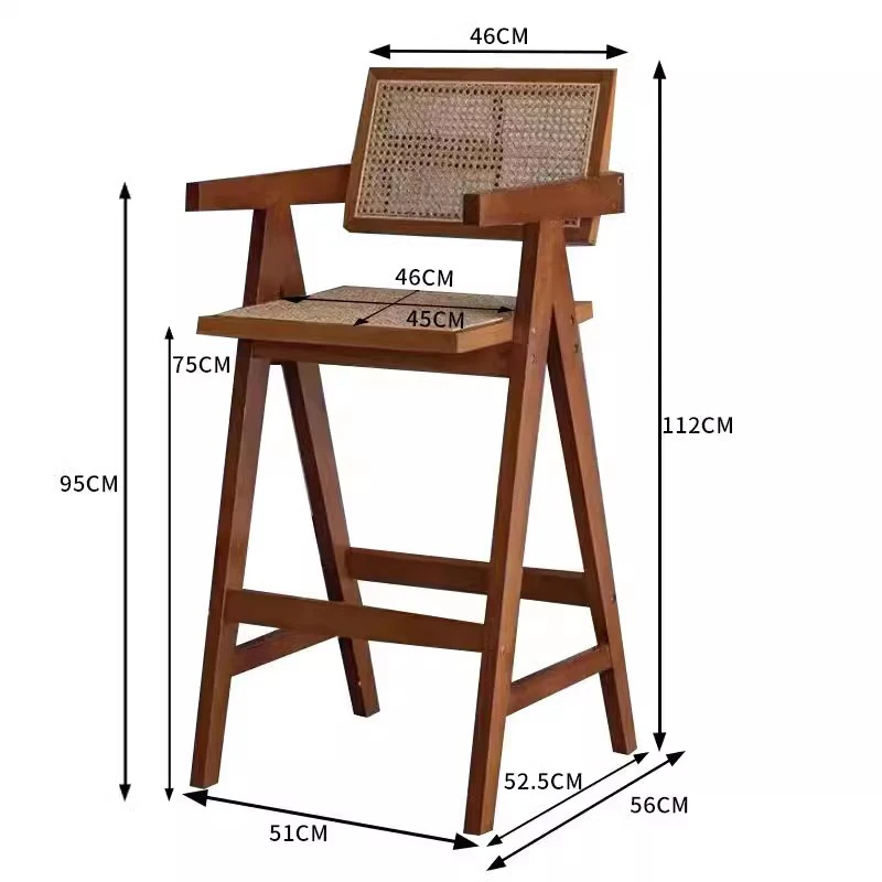 북유럽 접대 바 스툴 라탄 미니멀리스트 목제 아일랜드 다이닝 체어, 레트로 주방 카운터, Cadeiras 북유럽 가구 XR50BY