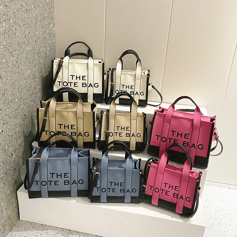 2023 New Women's Bags Solid Color Stitching PU Letters Tote Bag Simple Casual Crossbody Large Capacity Handbag Free Shipping