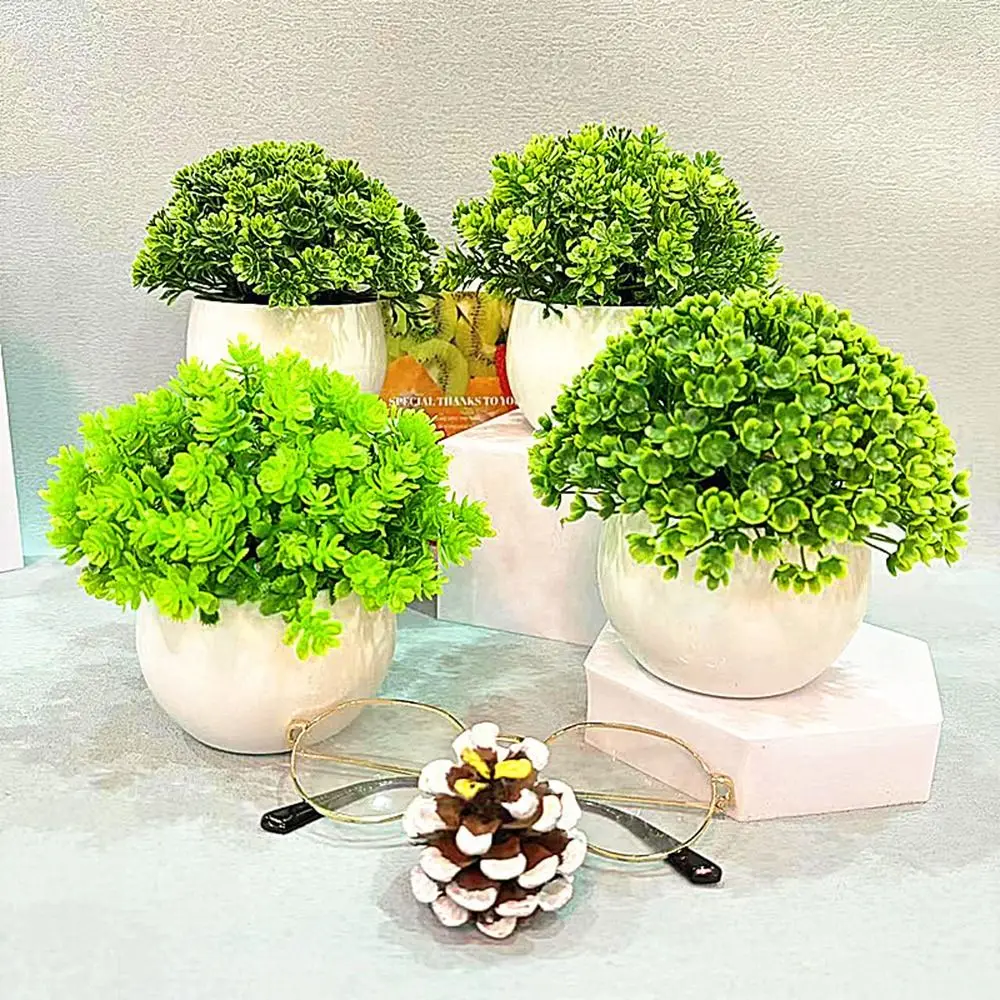 Green Artificial Plant Bonsai Eucalyptus Pine Needle Simulation Flowerpotted Plastic Flowerpot Accessories Faux Greenery Potted