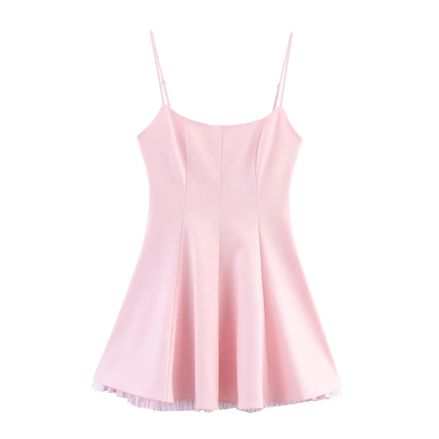 

BM&MD&ZA Women's Elegant and Sweet Sleeveless Spaghetti Strap Mini Dress with Striped Splicing Hem