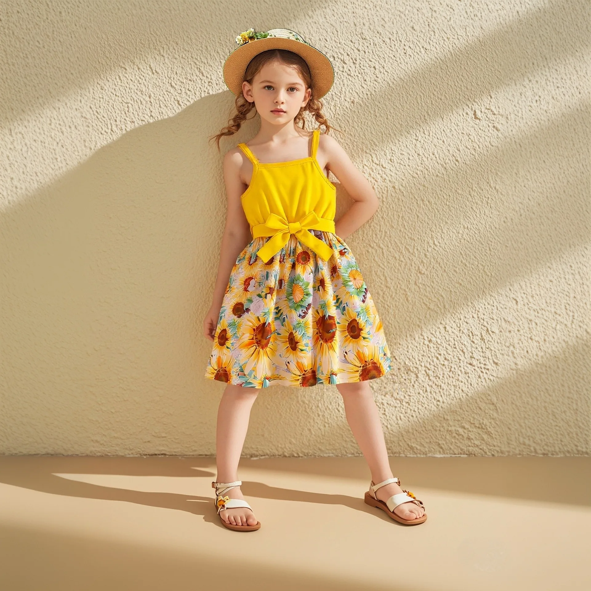 Girls Dress Sunflower Suspender Dress Summer Thin Floral Floral Girls Suspender Dress Children's Clothing