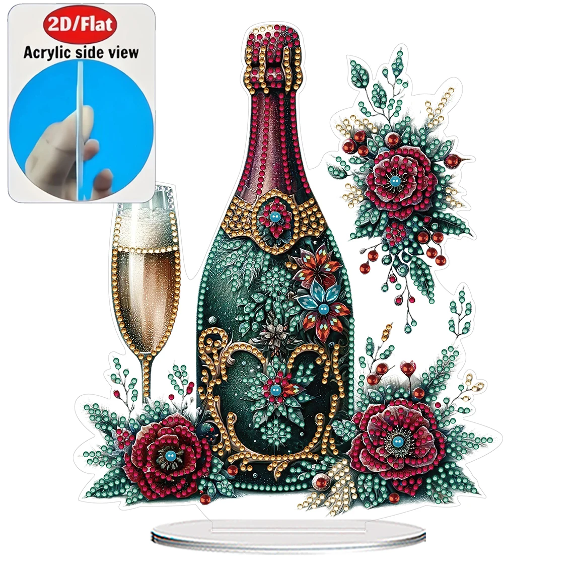 Placa de Bienvenida Acrílica 2D / Plana con Diseño de Botella de Champán, Set de Adorno de Escritorio con Pintura de Diamantes, Decoración Brillante para Pared, Regalo Festivo