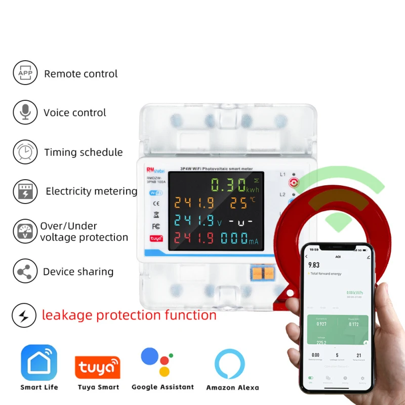 Tu ya WiFi Intelligent Circuit Breaker Automatic Reclosing Protector 3P4W Power Meter Three Phase Reclosure Switch Protections