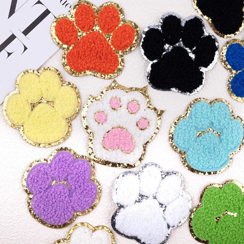 Iron On Cute Cartoon Dog Paw Chenille Patches On Clothes Kids Clothing Badge Accessories DIY Crafts Sewing Cat Claw Emblem