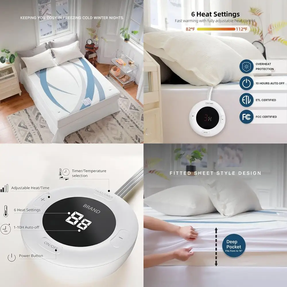 

King Size Dual Control Heated Mattress Pad, 6 Heat Settings, 10-Hour Auto Shut-Off, Machine Washable, Fits up to 15 Beds (Blue)