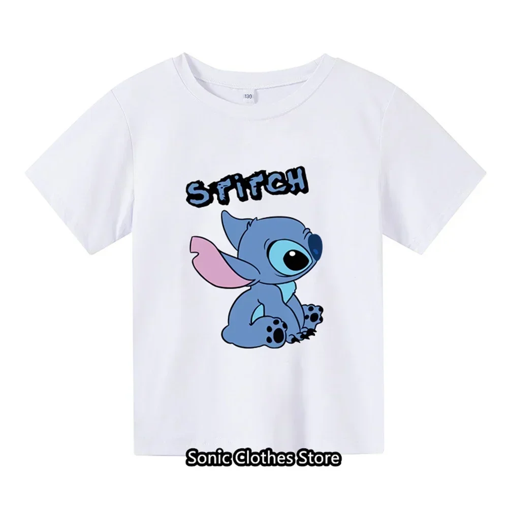 2024 Summer New T-shirt 3-14 Year Old Children's Top Lilo&stitch Kawaii Pattern Children's T-shirt Fashion Outdoor Style