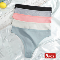 5PCS/Set Women Cotton Thongs Panties Sexy Low Waist G-String Solid Color Ribbed Ladies Bikini Girls Soft Lingerie Underwear S-XL