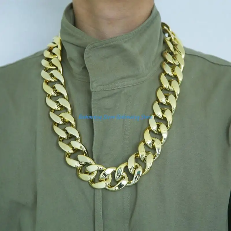 573B Big Chunky Necklace Rapper Fake Gold Chain 90s Hip Hop Gold Plastic Necklace view 3