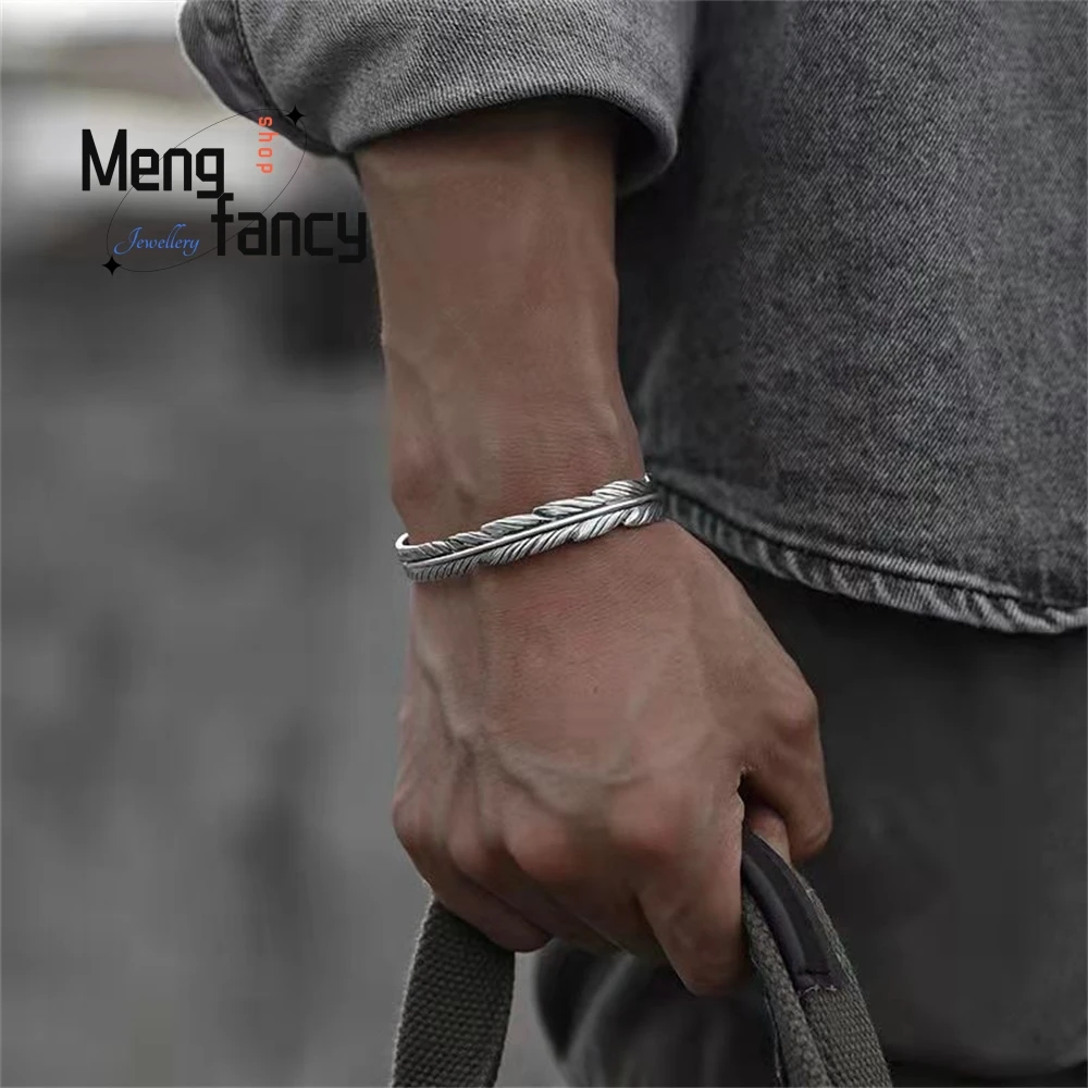 

Браслет с перьями, мужской трендовый открытый чистый браслет, модный браслет, ювелирные изделия роскошного качества, модные изысканные подвески, элегантные ювелирные изделия