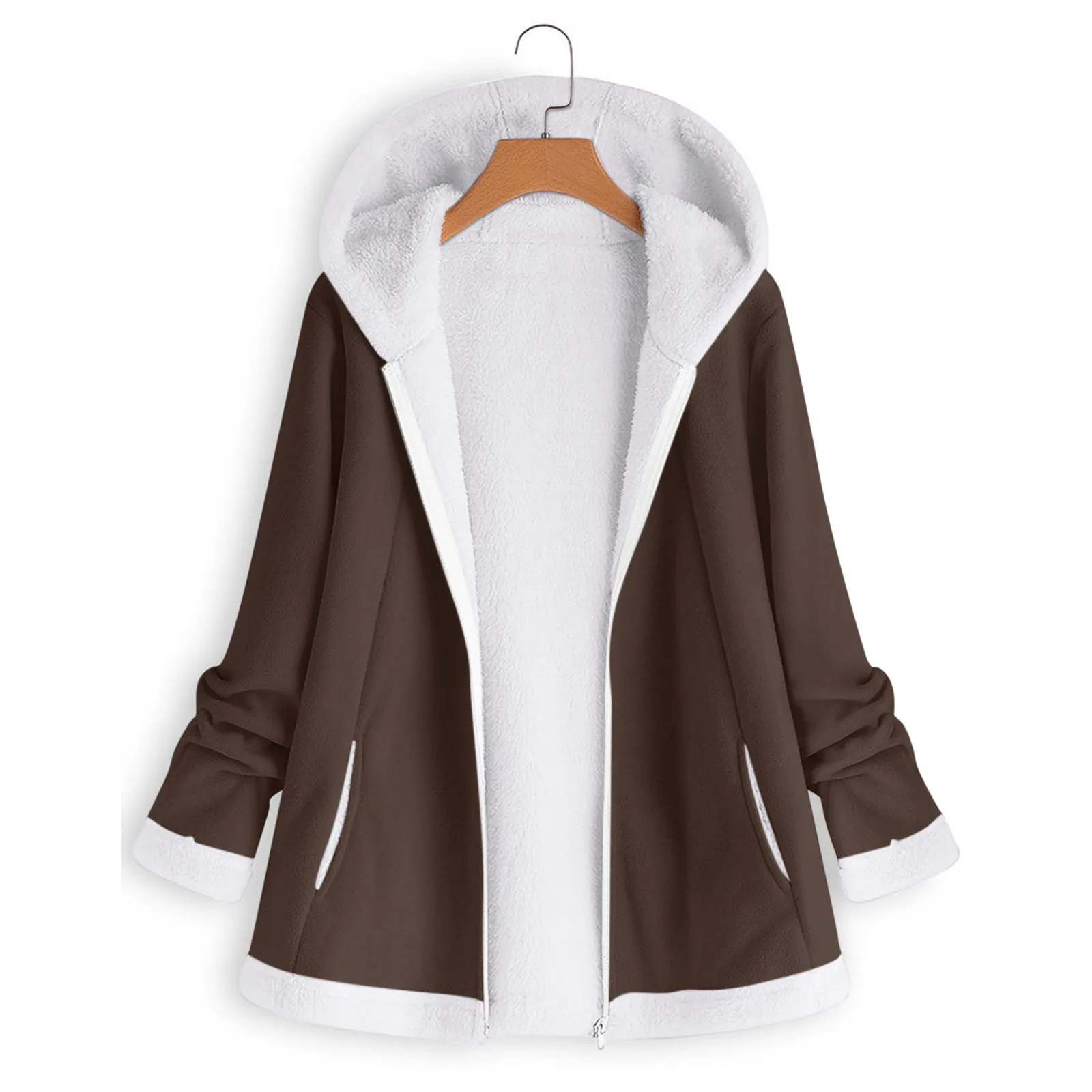 Cardigan Hooded Fleece Fuzzy Coat With Pockets Zipper Women's Casual Autumn Winter Jackets Jaqueta Feminina CoatFor Women