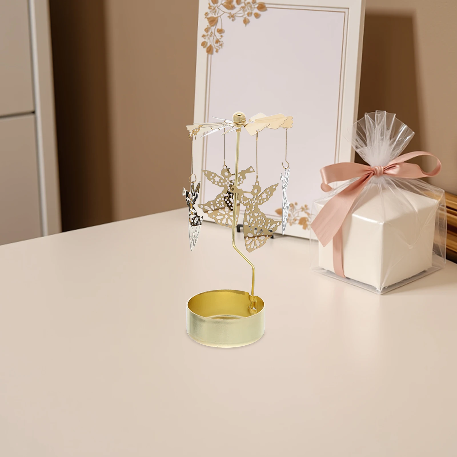 Rotary Tea Light Holder Metal Iron Spinning Candlestick Romantic Holiday Decorations Valentine Party Desktop Ornament