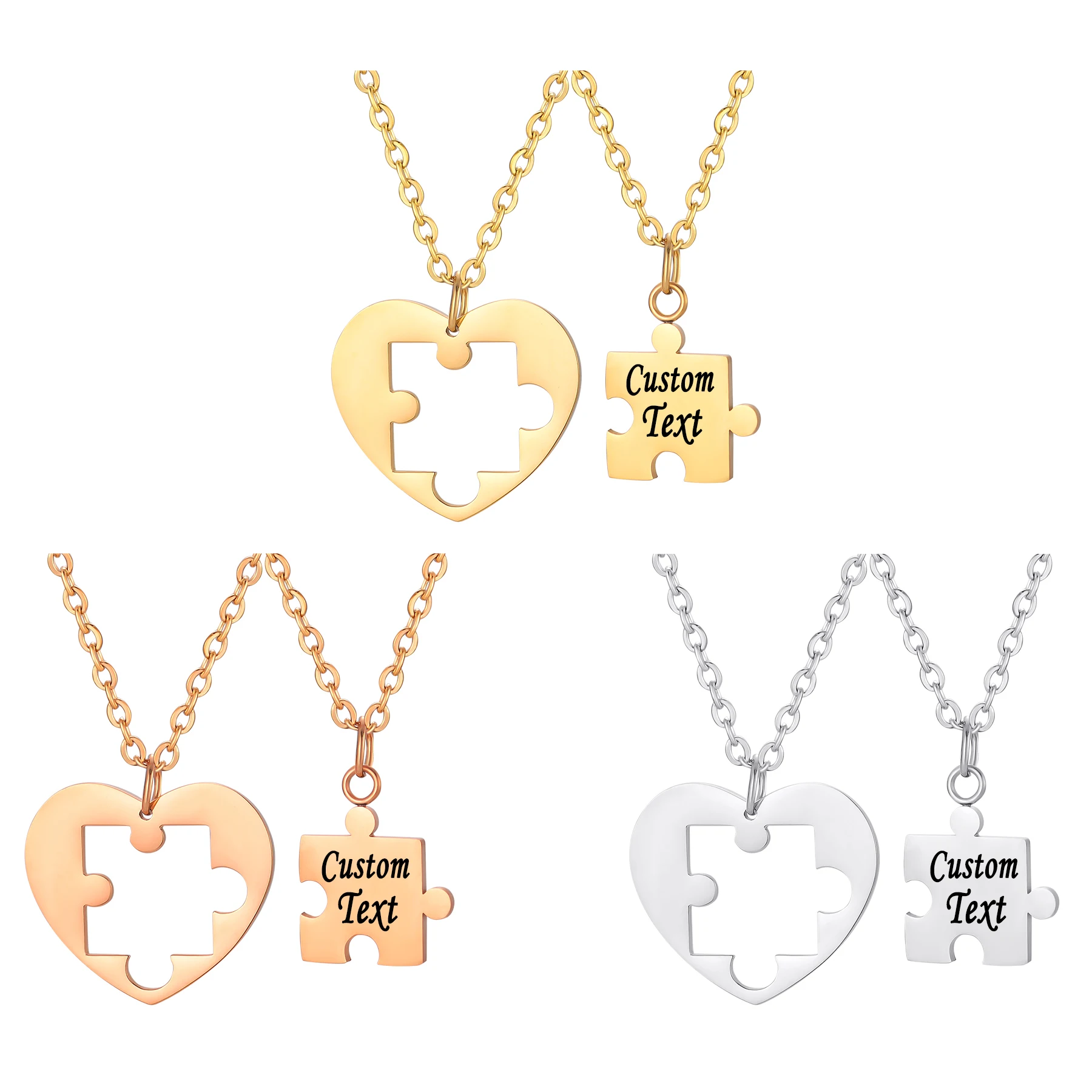 

2Pcs Set Heart-Shaped Puzzle Matching Necklaces Customizable Text For Couple Women Men Stainless Steel BFF Necklaces Gift