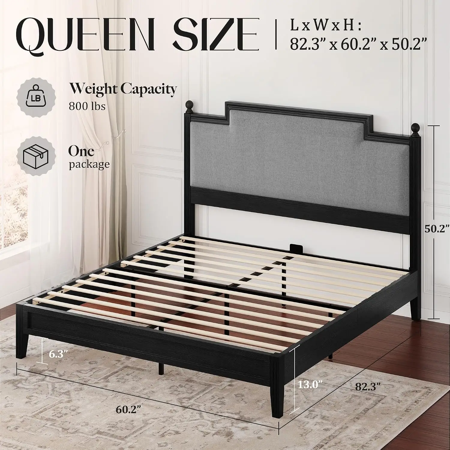 Queen Size Upholstered Bed Frame with 50.2