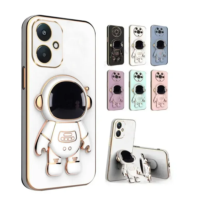 For OPPO A40 4G A40M Astronaut Space Plating Holder Cover For OPPO A3X Pro A80 K12X Electroplated Silicone Soft TPU Phone Cases