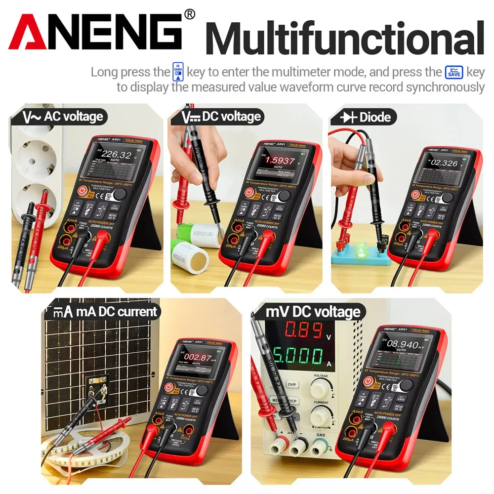 ANENG AR01 Smart Thermal Imager Multimeter 25000 Counts  2-in-1 AC/DC Voltage Current Tester 250M Ohm Multimetro TFT Tester Tool