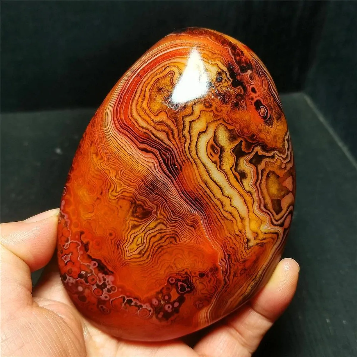 Large Smooth Texture Banded Agate Palm Stone, Polished Tumbled, Stripe Pattern, Desk Decor, Natural Stone, Crystal Collection