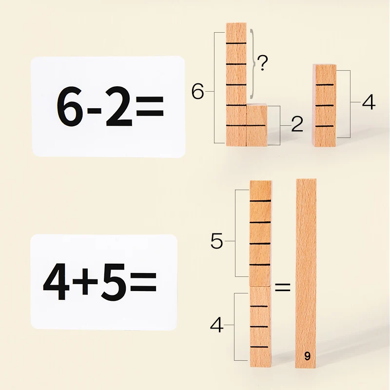 Houten Nummerstok voor kinderen Cognitieve Matching Optellen Aftrekken Bediening Montessori Logisch Denken Training Wiskundespeelgoed