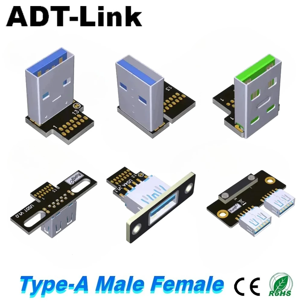 ADT USB 3.1 Socket USB A Connector Assortment Kit Type A Male Female Connector 13Pin USB-A Standard Port DIY PCB Board DIP Plugs