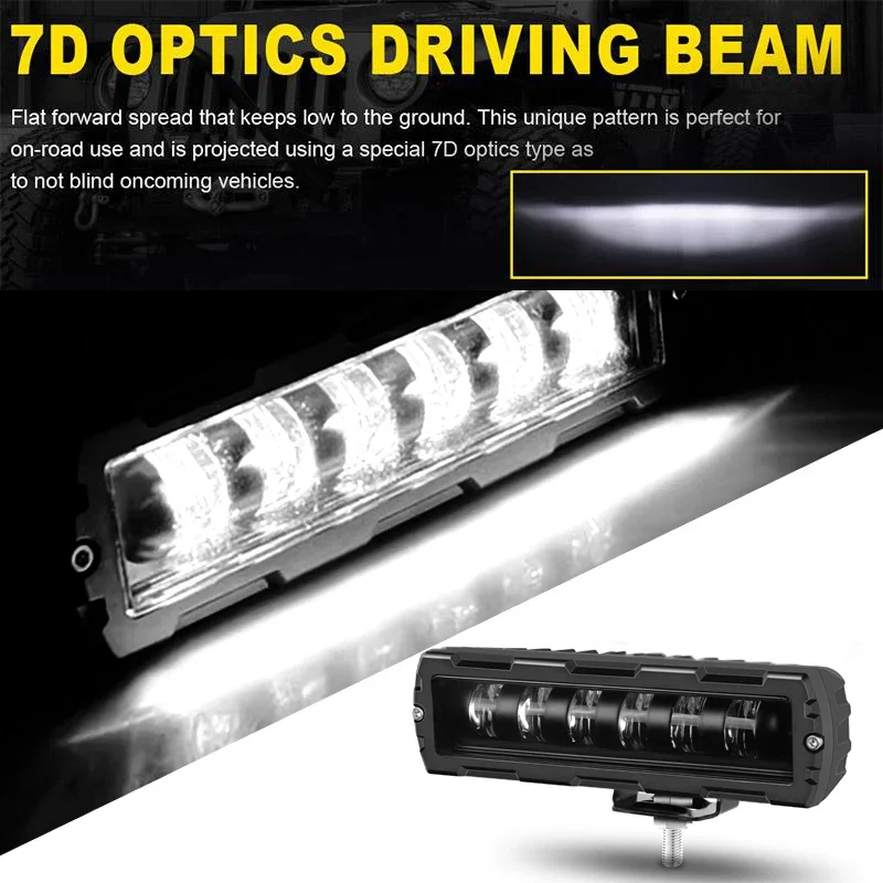 20W/30W 6 inch LED Light Bar 6D 7D LED Bar Off Road Work Light White Driving Lamp For Car Truck ATV SUV RV Trailer Tractor