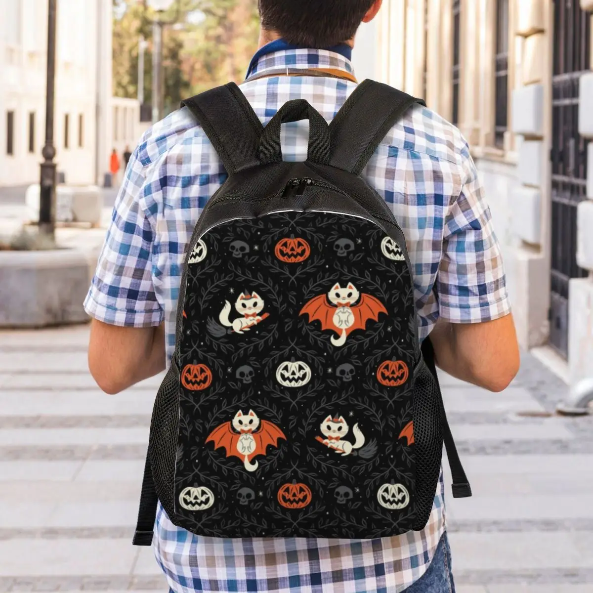 Mochila de viaje de gatitos escalofriantes para hombres y mujeres, bolsa de libros para computadora escolar, Halloween, bruja, gato, bolsas de día para estudiantes universitarios