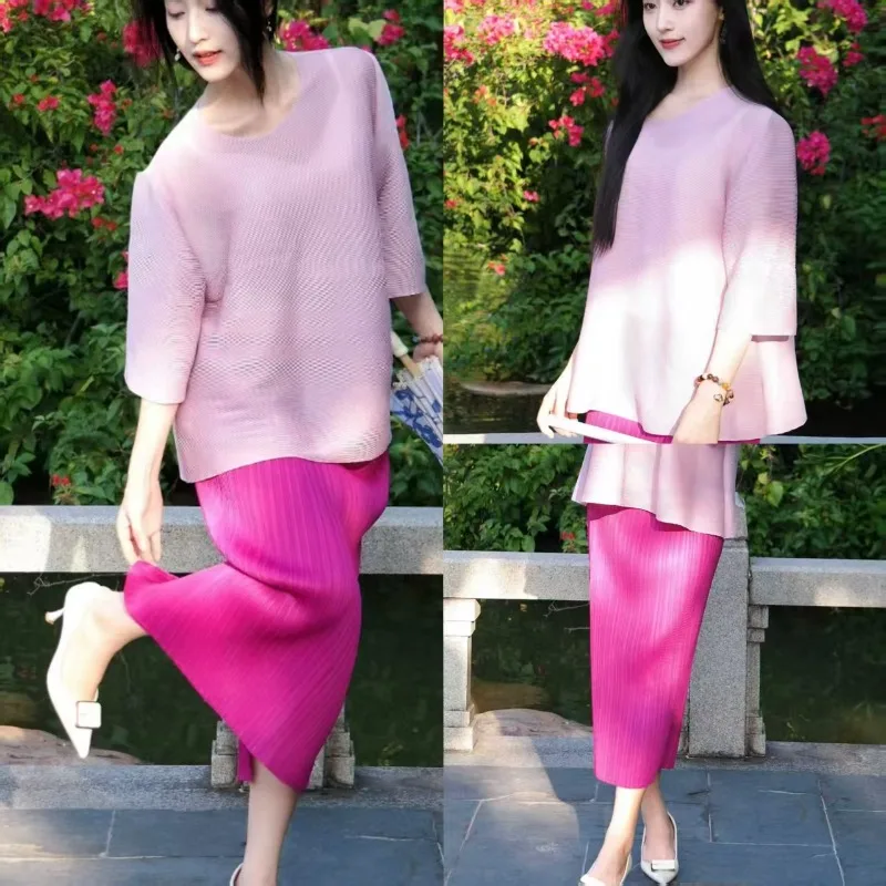 

Комплект плиссированной юбки Miyake, новинка 2026, черный полупрозрачный солнцезащитный кардиган, женская летняя легкая вязаная куртка, полуюбка премиум-класса