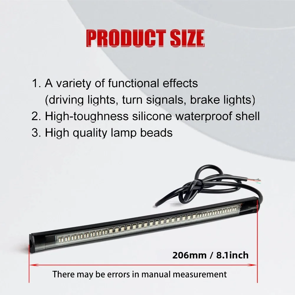 HAOLIDE LED Motorcycle Light Bar Strip Tail Turn Signal Tail Rear Brake Stop Bulb Lamp Brake Light 2835 3014 48 off-road use