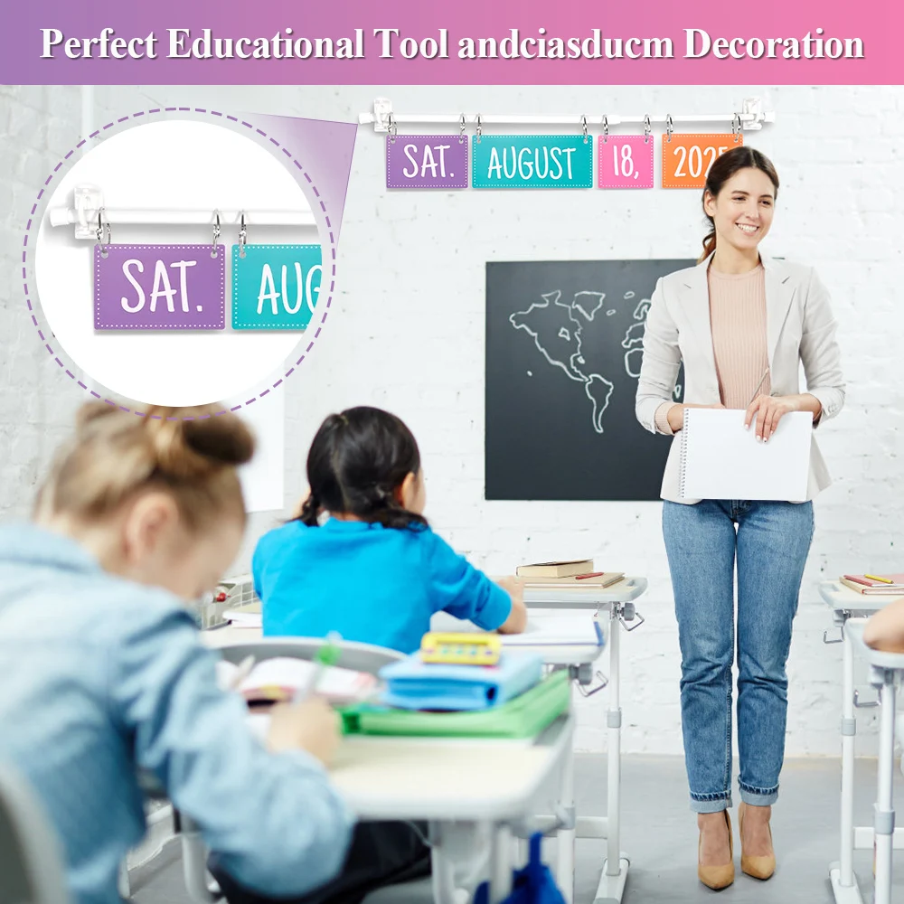 مجموعة لوحة إعلانات تقويم قابلة للطي بألوان قوس قزح مع حامل، حامل تقويم قابل للتعديل يتضمن 54 بطاقة تاريخ لديكور المنزل في الفصل الدراسي