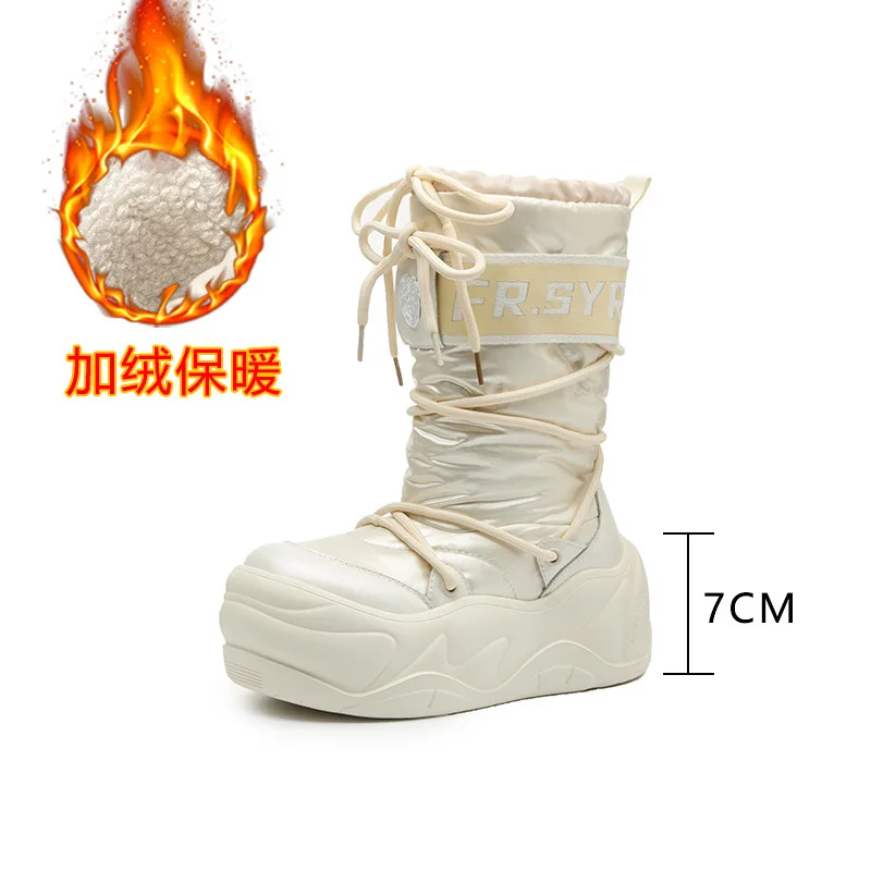 7CM Winter Boots Women Mid-calf Snow Boots Plush Cold-proof Antiskid Thicken Thick Platform Space Ski Boots Size 36-41