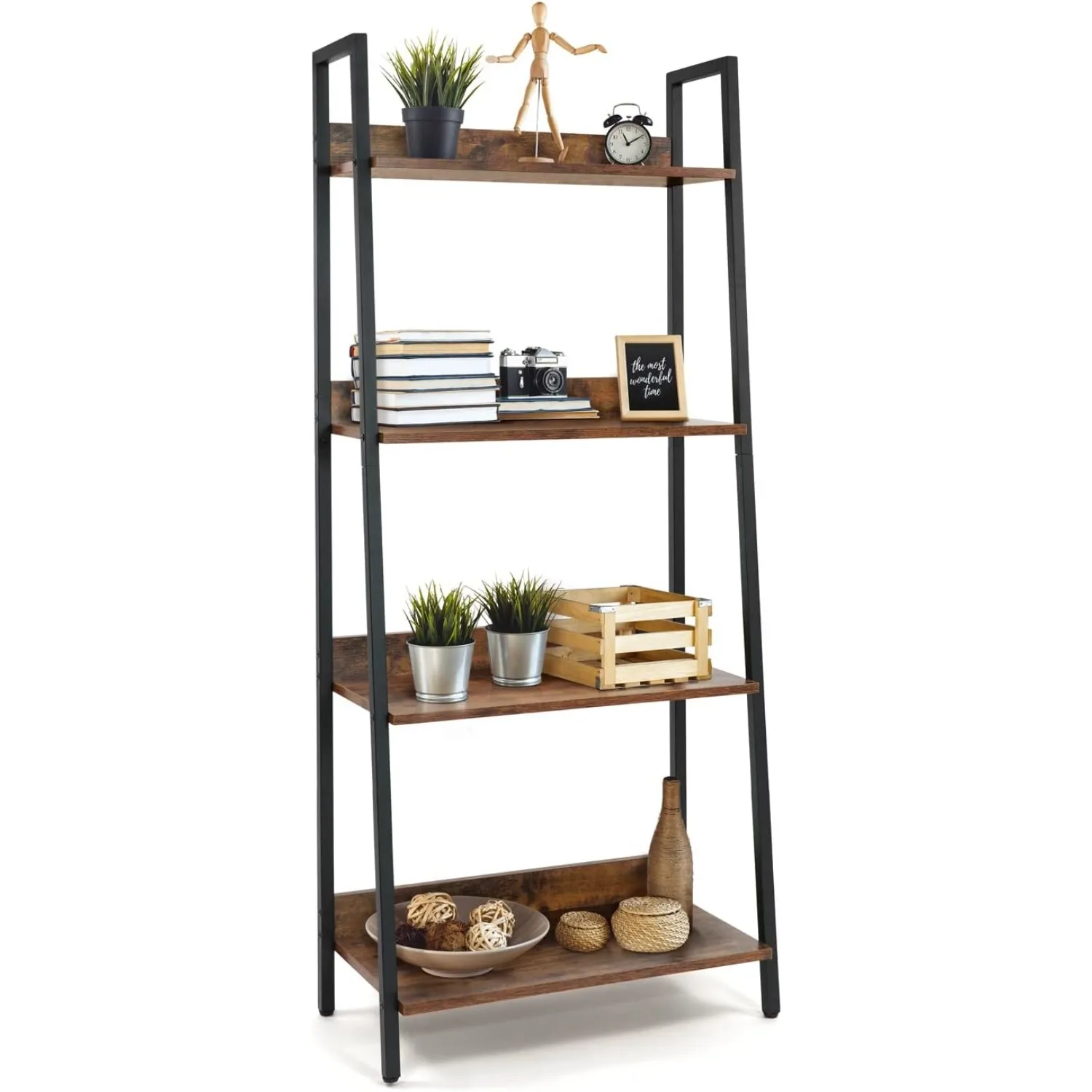 

4-этажная лестничная книжная полка, независимая книжная полка шириной 24 дюйма, стеллаж для хранения книжной полки для домашнего офиса, гостиной