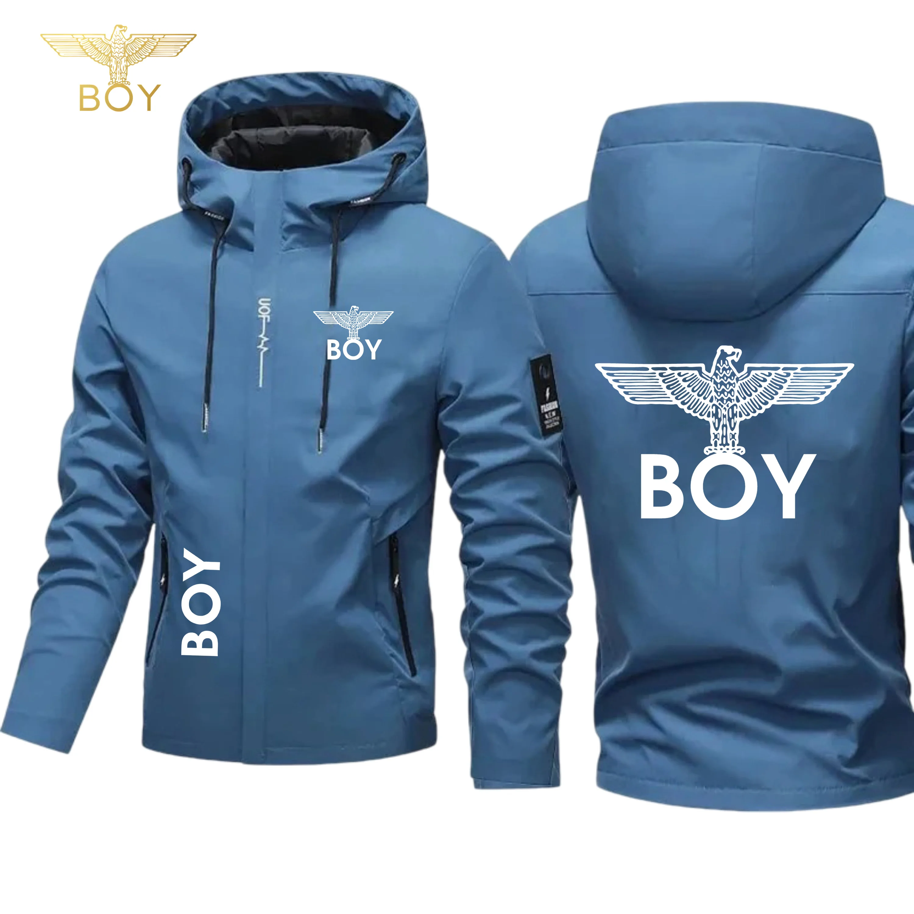 BOY Eagle Embroidered Men's Windproof Hooded Jacket, suitable for motorcycle riding, spring and autumn outdoor sports and casual