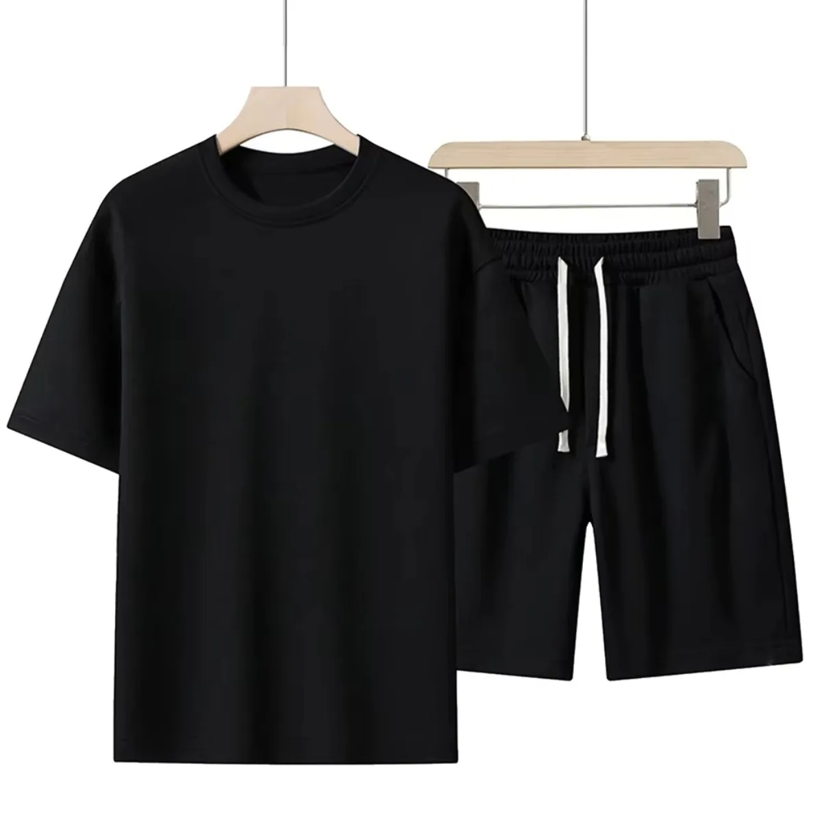 

2025 Fashion T-Shirt Sets Men Women Cotton T Shirt Shorts Sets Solid Color Short Sleeved Streetwear Breathable O-neck Tracksuit