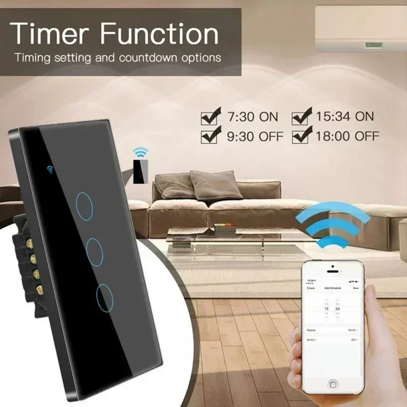 TNCE Tuya Switch WIFI+RF433 US/EU, 1/2/3/4 Gang No Neutral/Wire Wall LED Light Control, Smart life APP, Voice Alexa Google Home