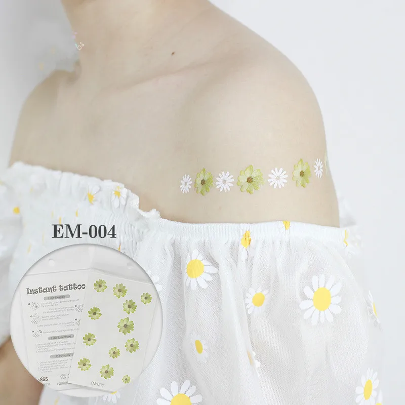 Waterproof Flower Tattoo Stickers Small Daisy Fake Tattoos Paste on Face Arm Leg for Children Men Women Body Art