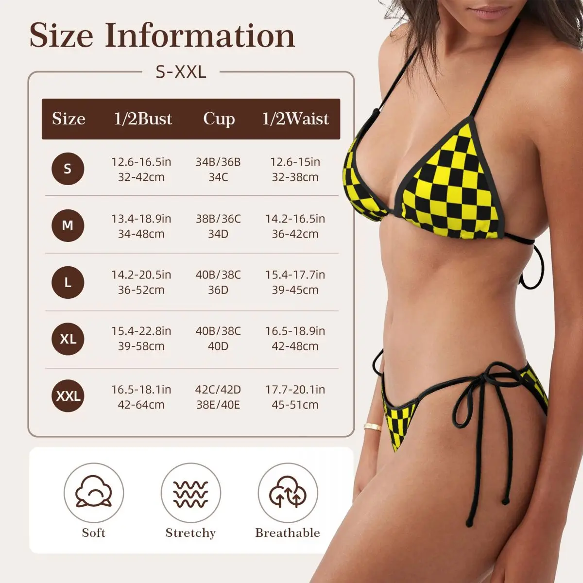 Ensemble de Bikini à motif à carreaux jaune noir personnalisé maillot de bain deux pièces ensembles de Bikinis pour femmes ensembles de Bikini Triangle Sexy pour les femmes